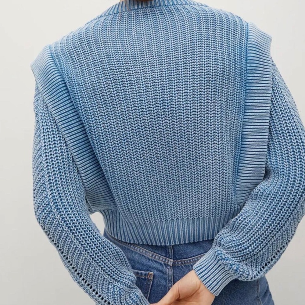 Mango Light Blue Cable Knit Button-Front Cardigan Sweater - Picture 4 of 10